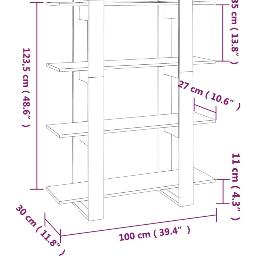 Kirjahylly/tilanjakaja 100x30x123,5 cm betoninharmaa