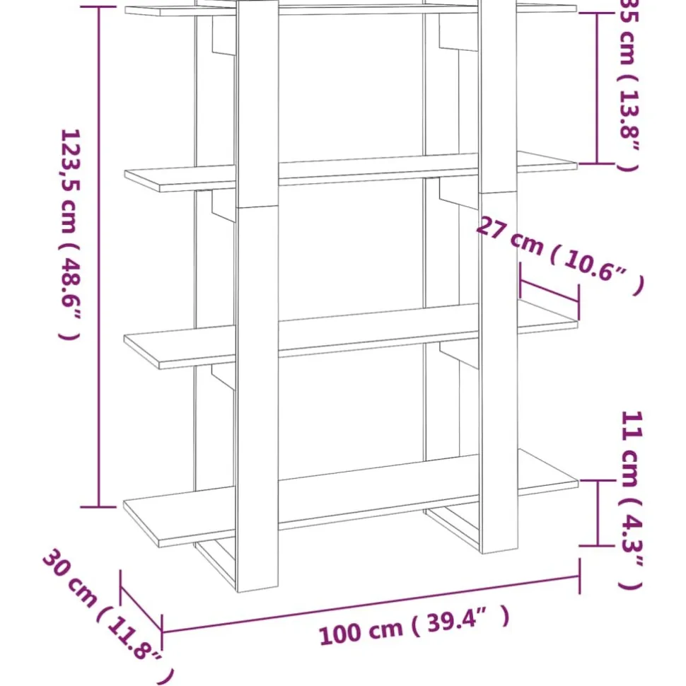 Kirjahylly/tilanjakaja 100x30x123,5 cm betoninharmaa