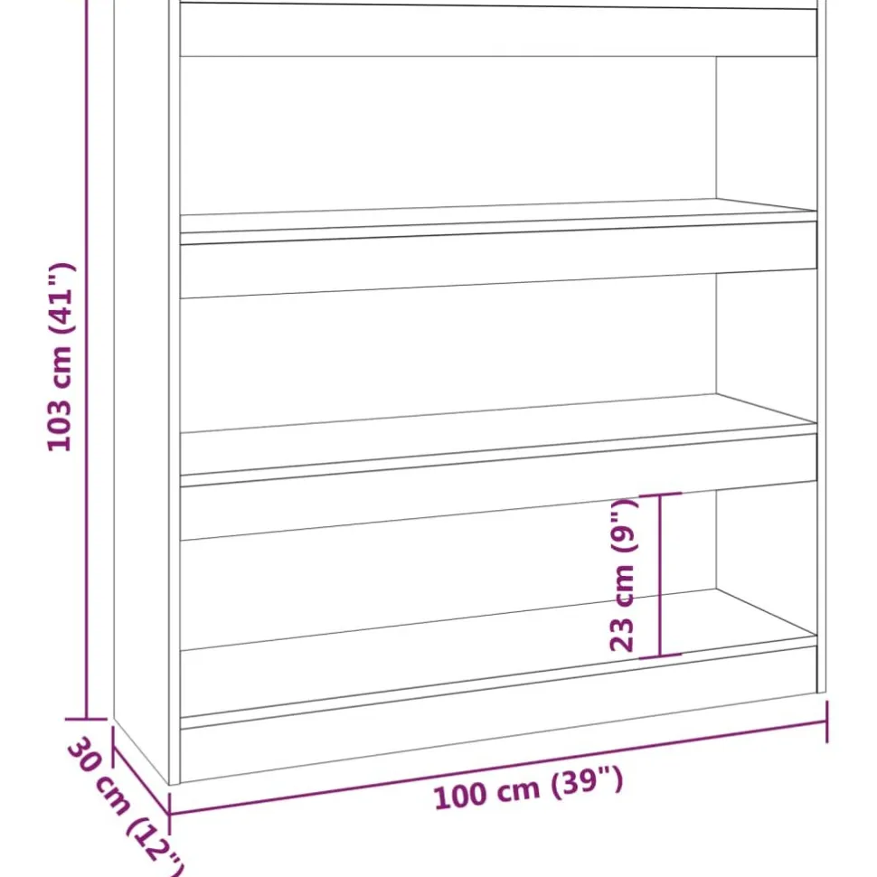 Kirjahylly/tilanjakaja 100x30x103 cm betoninharmaa
