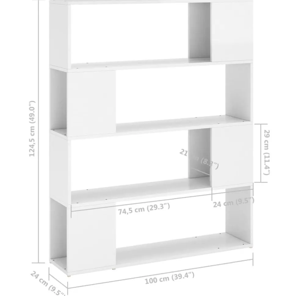 Kirjahylly/tilanjakaja 100x24x124 cm korkeakiilto harmaa