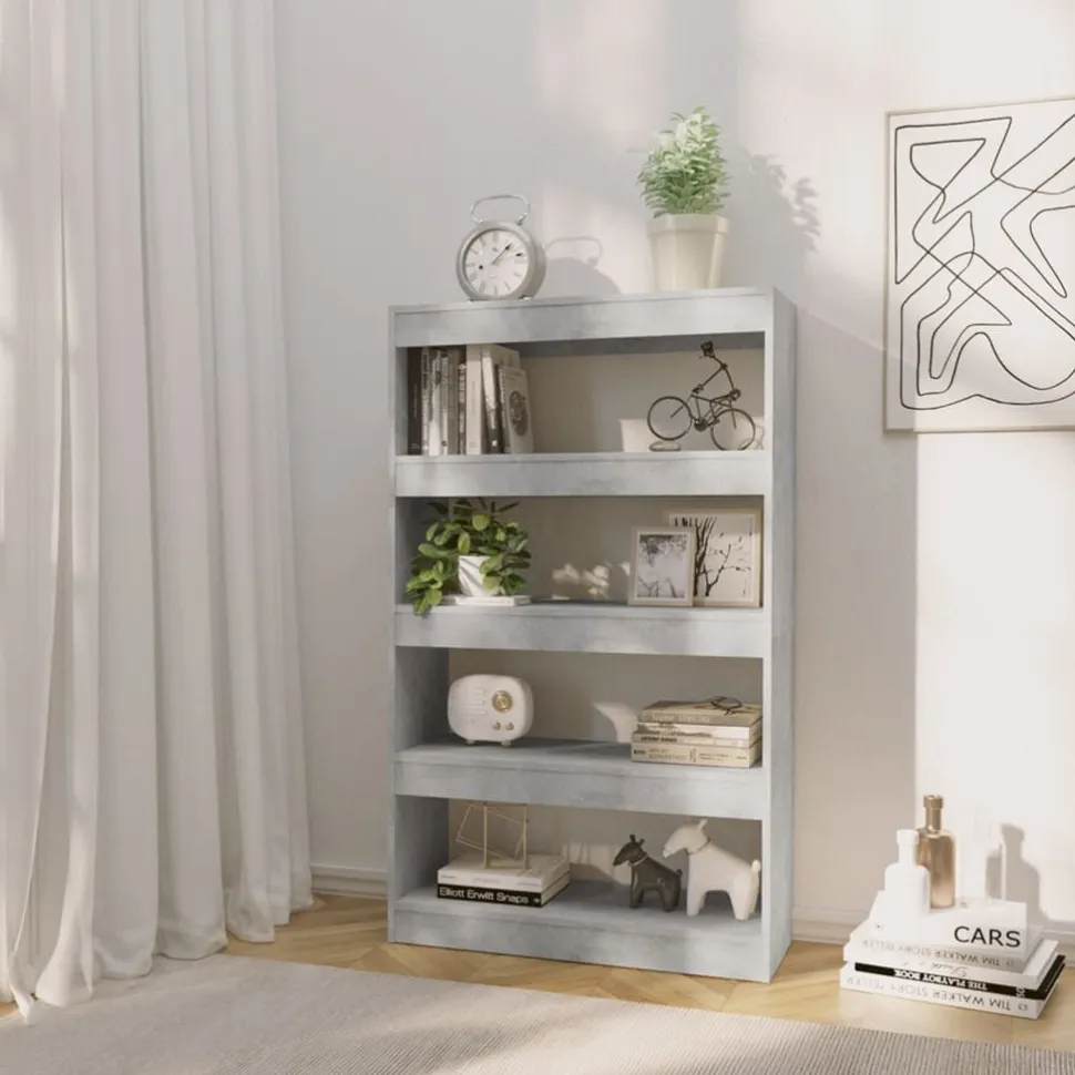 Kirjahylly/tilanjakaja 80x30x135 cm lastulevy betoninharmaa