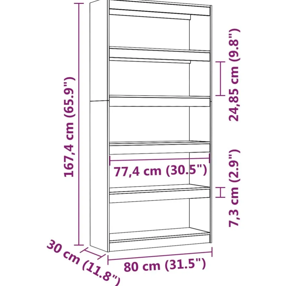 Kirjahylly/tilanjakaja 80x30x71,5-199,5cm, mänty, erikokoja ja värejä