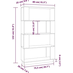 Kirjahylly/tilanjakaja 80x25x132 cm mänty harmaa
