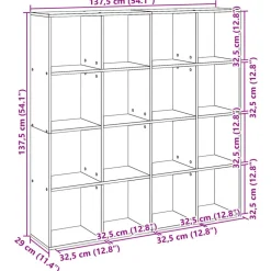 Kirjahylly valkoinen 137,5x29x137,5 cm lastulevy (10289)