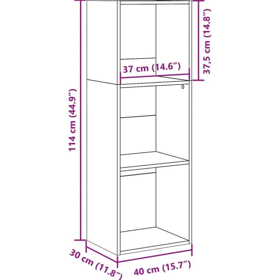 Kirjahylly vanha puu 40x30x114 cm tekninen puu (57874)