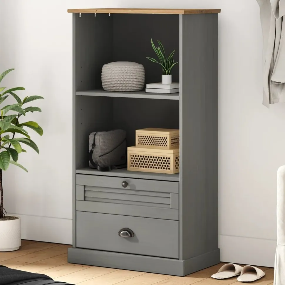 Kirjahylly VIGO harmaa 60x35x114,5 cm täysi mänty (53186)