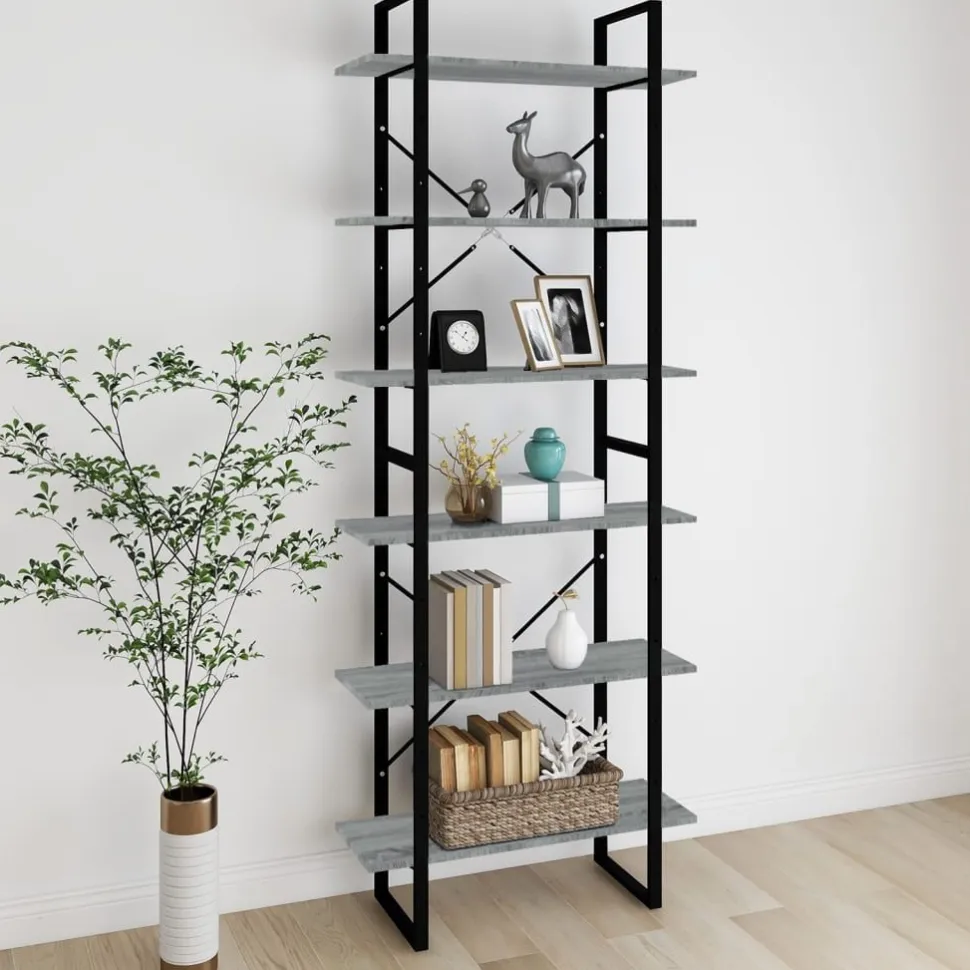 Kirjahylly 80x30x105 cm tekninen puu harmaa