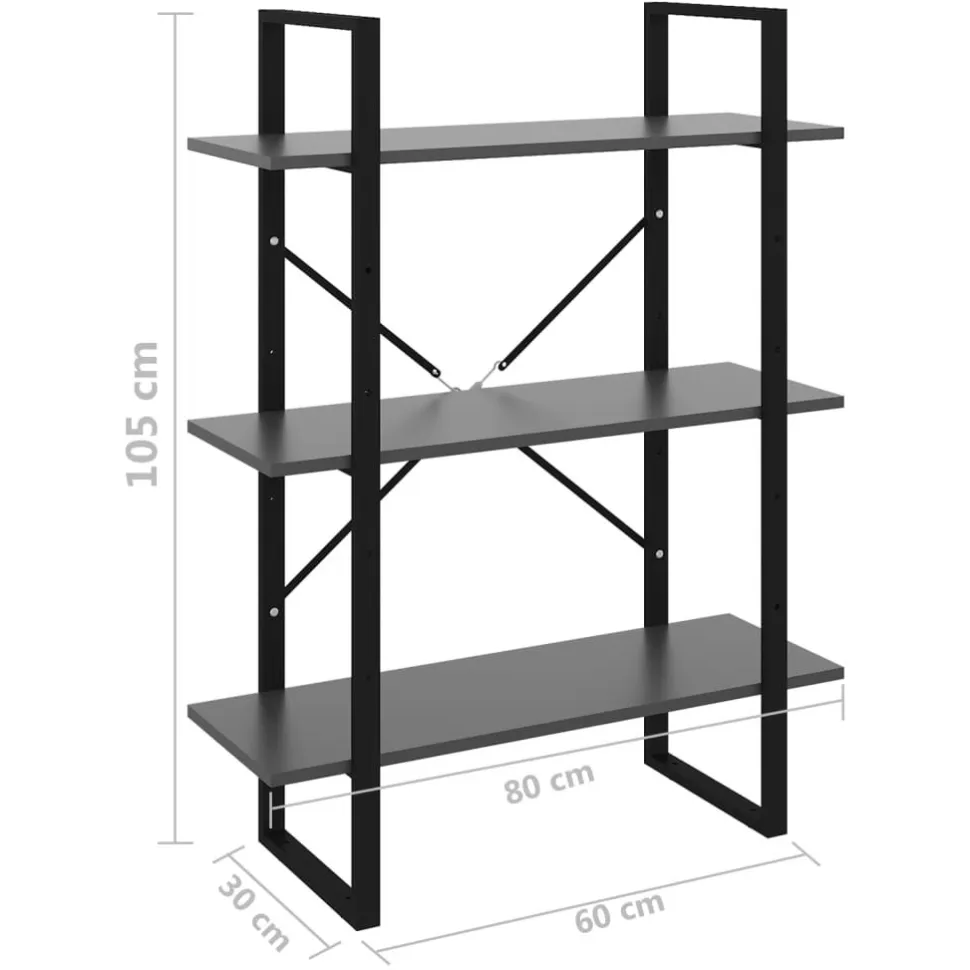 Kirjahylly 80x30x105 cm tekninen puu harmaa