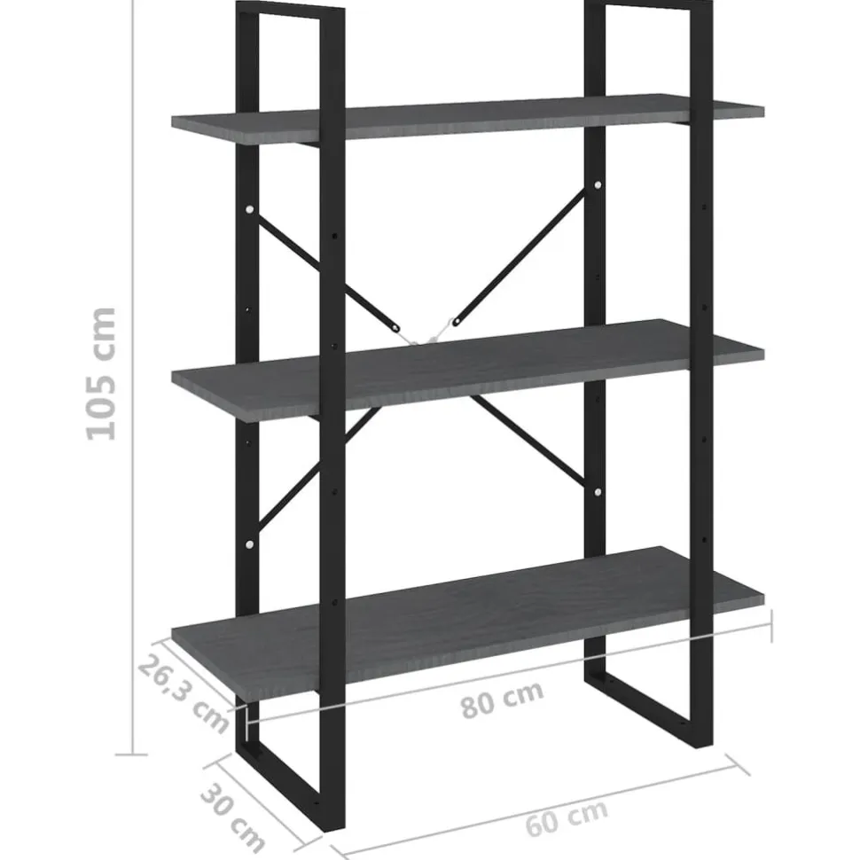 Kirjahylly 80x30x105 cm tekninen puu harmaa