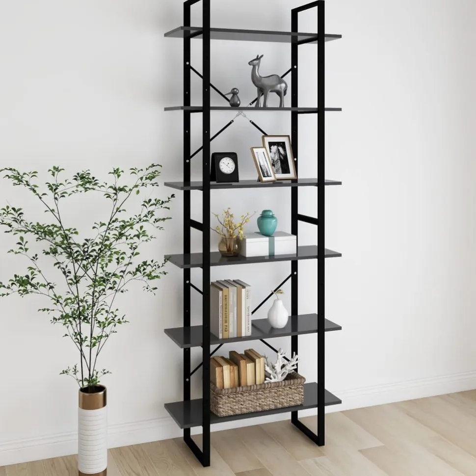 Kirjahylly 80x30x105 cm tekninen puu harmaa