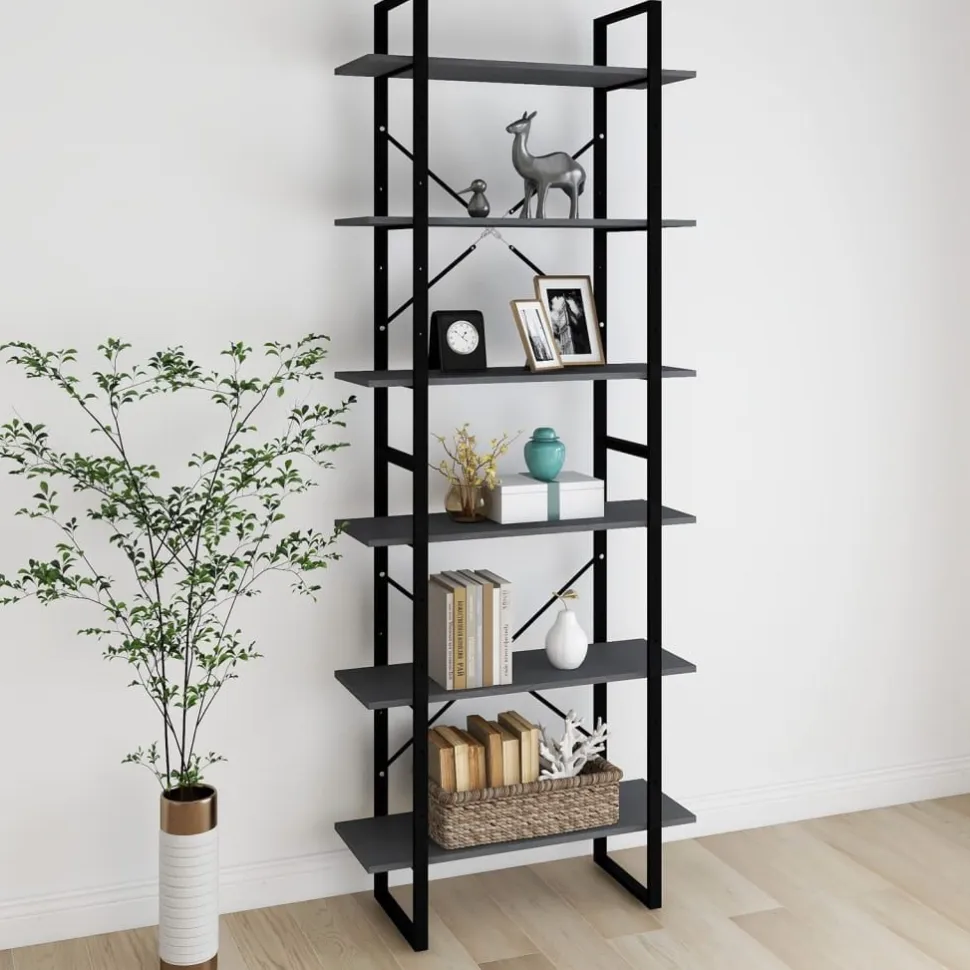 Kirjahylly 80x30x105 cm tekninen puu harmaa