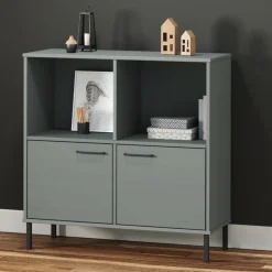Kirjakaappi metallijaloilla 90x35x90,5 cm täyspuu Oslo ruskea