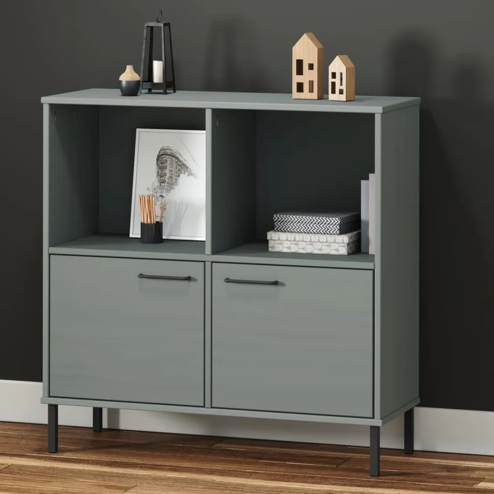 Kirjakaappi metallijaloilla 90x35x90,5 cm täyspuu Oslo ruskea
