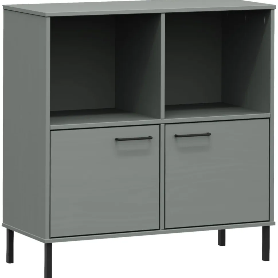 Kirjakaappi metallijaloilla 90x35x90,5 cm täyspuu Oslo ruskea