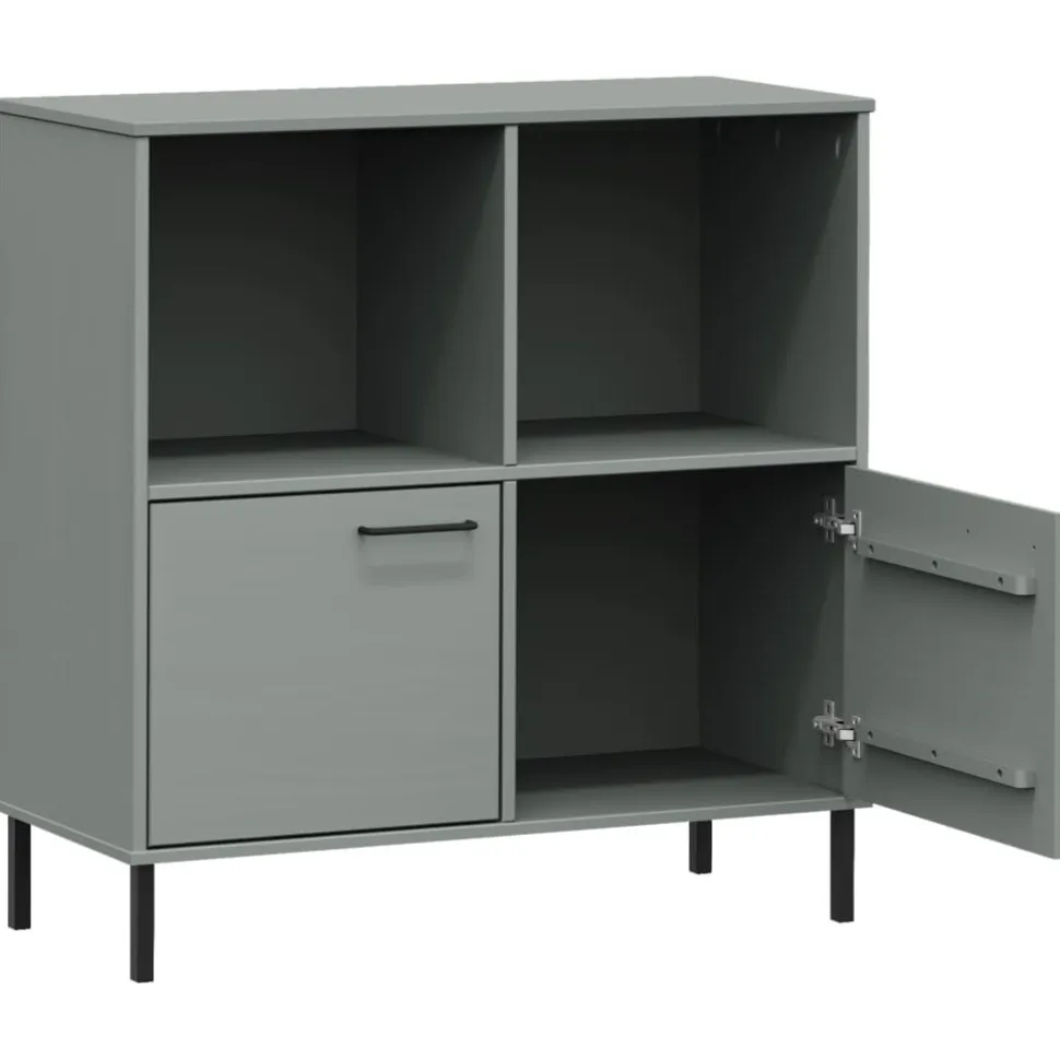 Kirjakaappi metallijaloilla 90x35x90,5 cm täyspuu Oslo ruskea