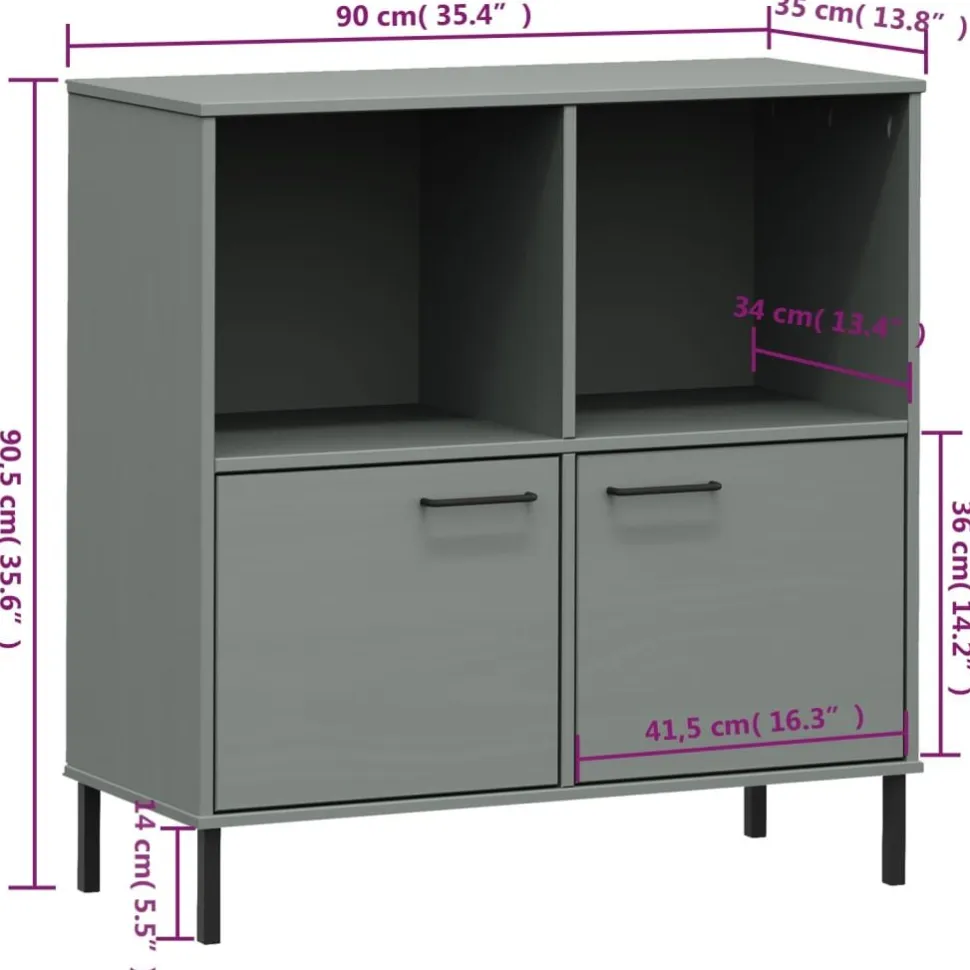 Kirjakaappi metallijaloilla 90x35x90,5 cm täyspuu Oslo ruskea