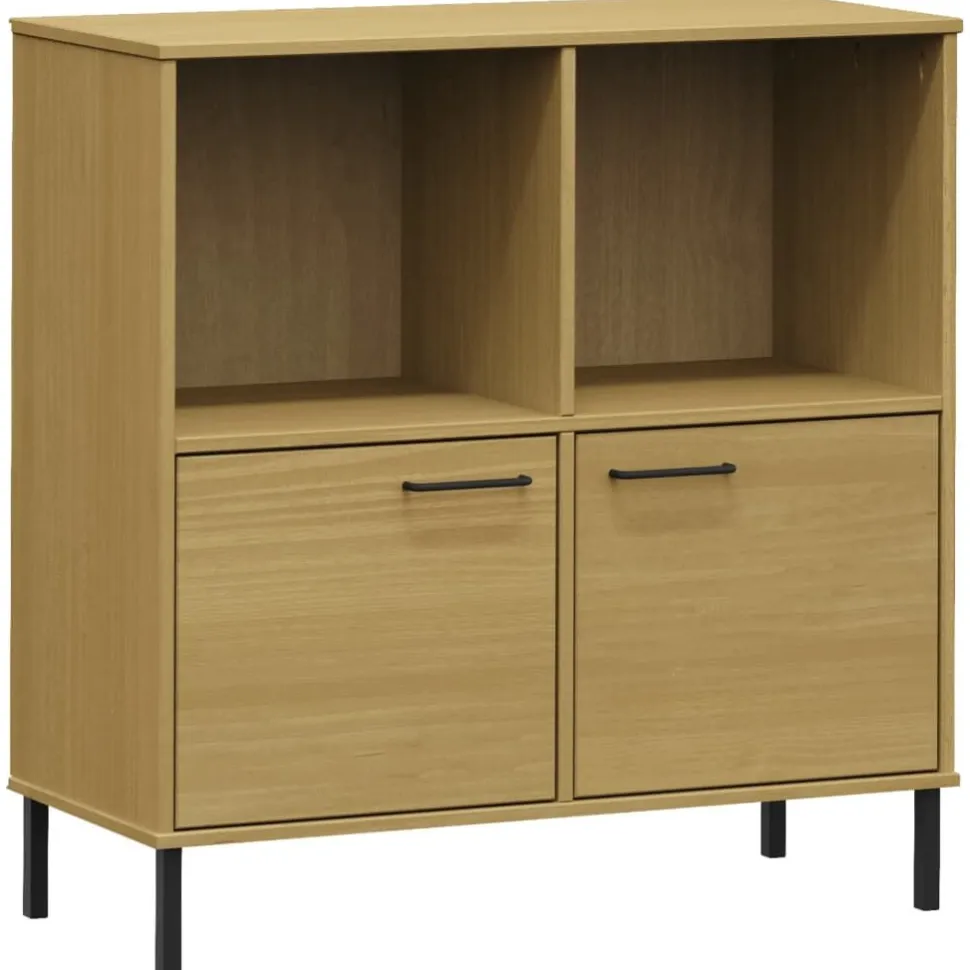 Kirjakaappi metallijaloilla 90x35x90,5 cm täyspuu Oslo ruskea