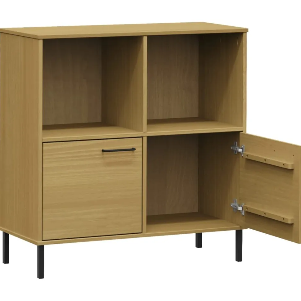 Kirjakaappi metallijaloilla 90x35x90,5 cm täyspuu Oslo ruskea