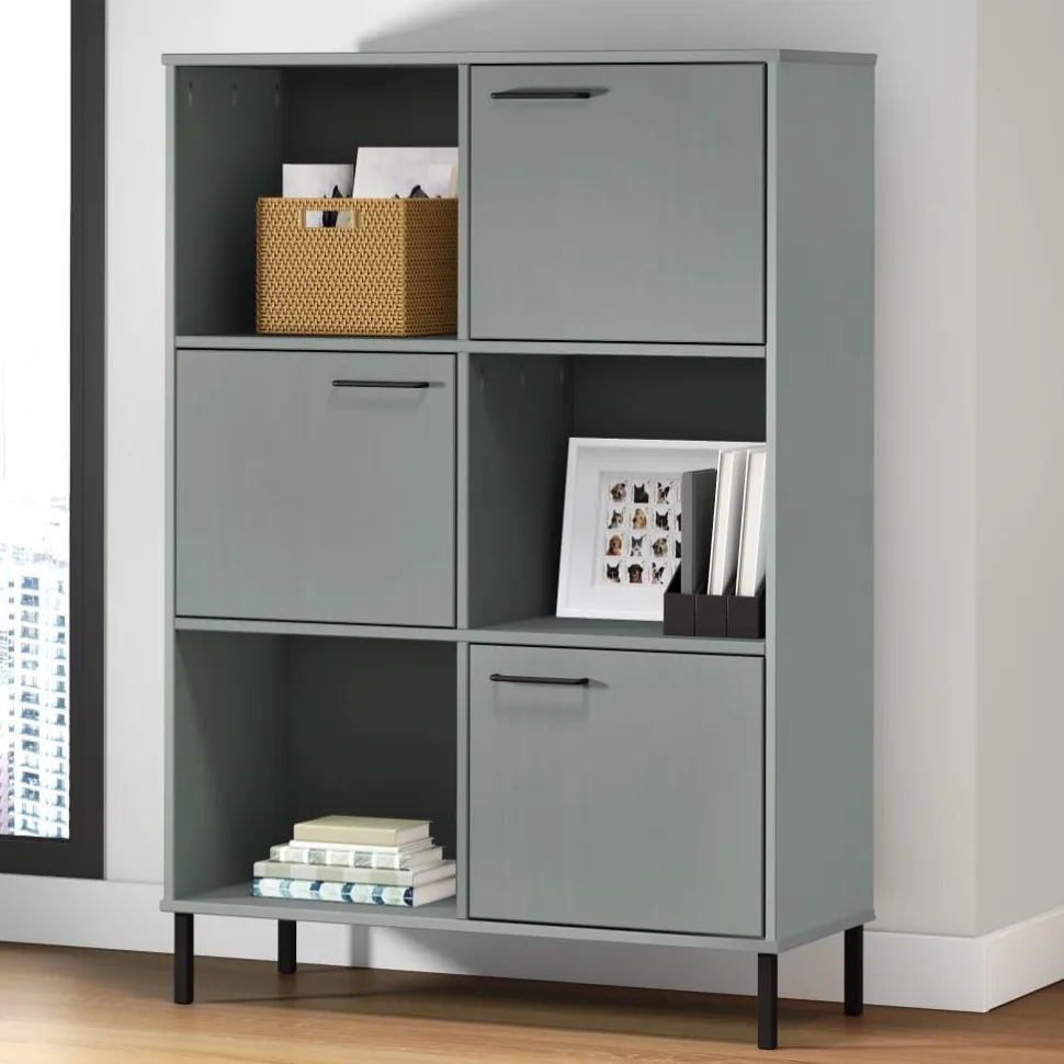 Kirjakaappi metallijaloilla 90x35x128,5 cm täyspuu Oslo ruskea