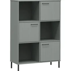 Kirjakaappi metallijaloilla 90x35x128,5 cm täyspuu Oslo ruskea