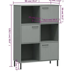 Kirjakaappi metallijaloilla 90x35x128,5 cm täyspuu Oslo ruskea