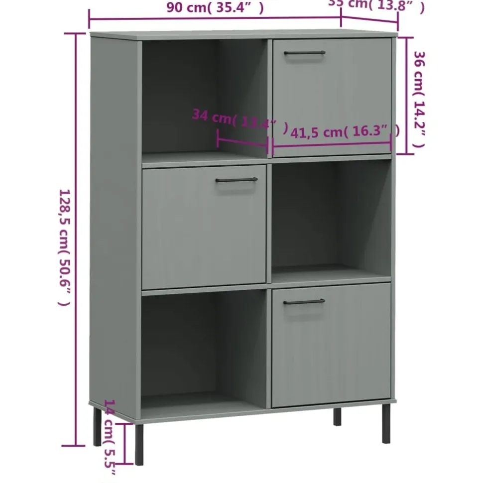 Kirjakaappi metallijaloilla 90x35x128,5 cm täyspuu Oslo ruskea