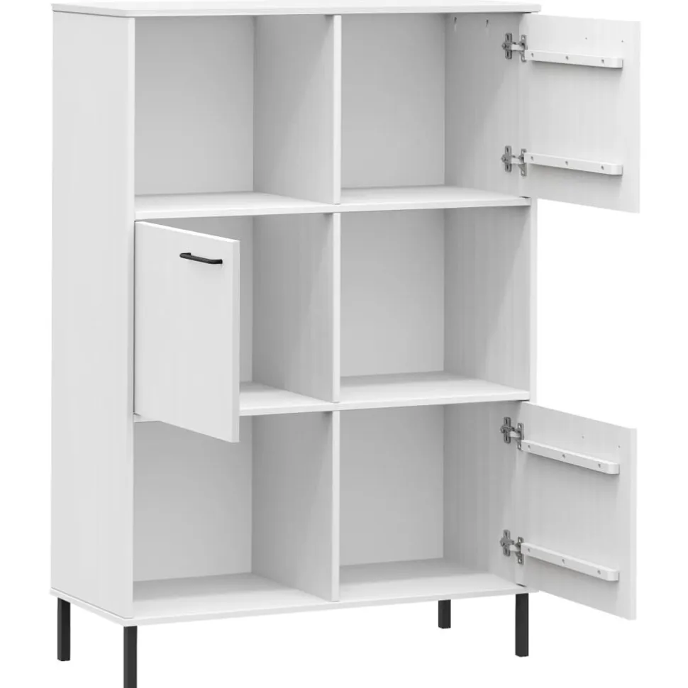 Kirjakaappi metallijaloilla 90x35x128,5 cm täyspuu Oslo ruskea