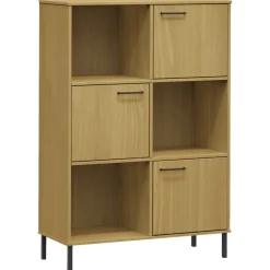 Kirjakaappi metallijaloilla 90x35x128,5 cm täyspuu Oslo ruskea