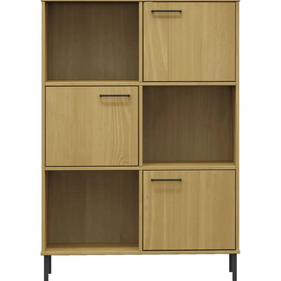 Kirjakaappi metallijaloilla 90x35x128,5 cm täyspuu Oslo ruskea
