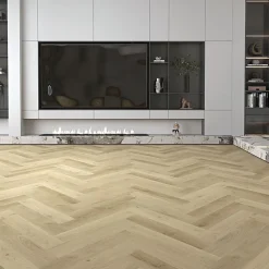 Kivikomposiittikalanruotovinyylilankku DomusFlooring Aino vaaleatammi, integroitu askeläänieriste