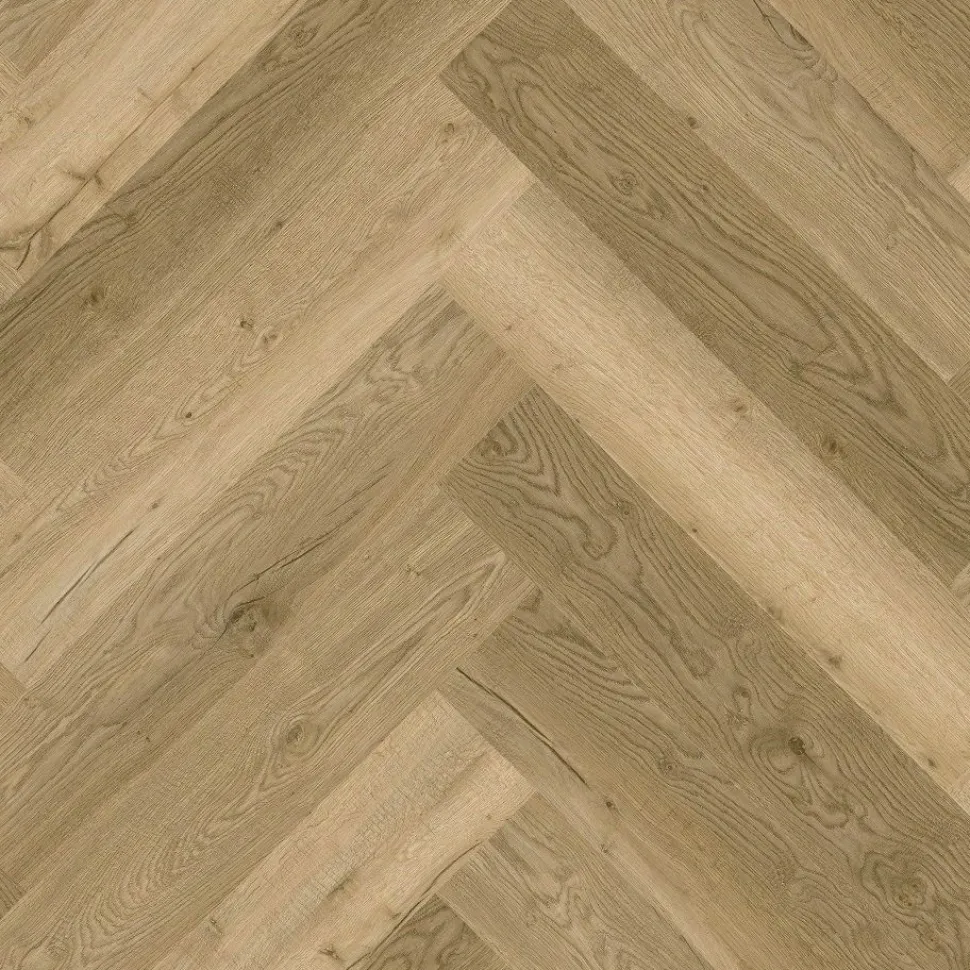 Kivikomposiittikalanruotovinyylilankku DomusFlooring Loihi luonnontammi, integroitu askeläänieriste