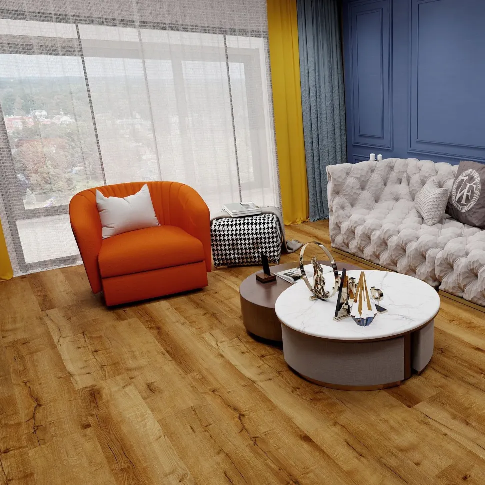 Kivikomposiittivinyylilankku DomusFlooring Väinämöisen venepuu, integroitu askeläänieriste