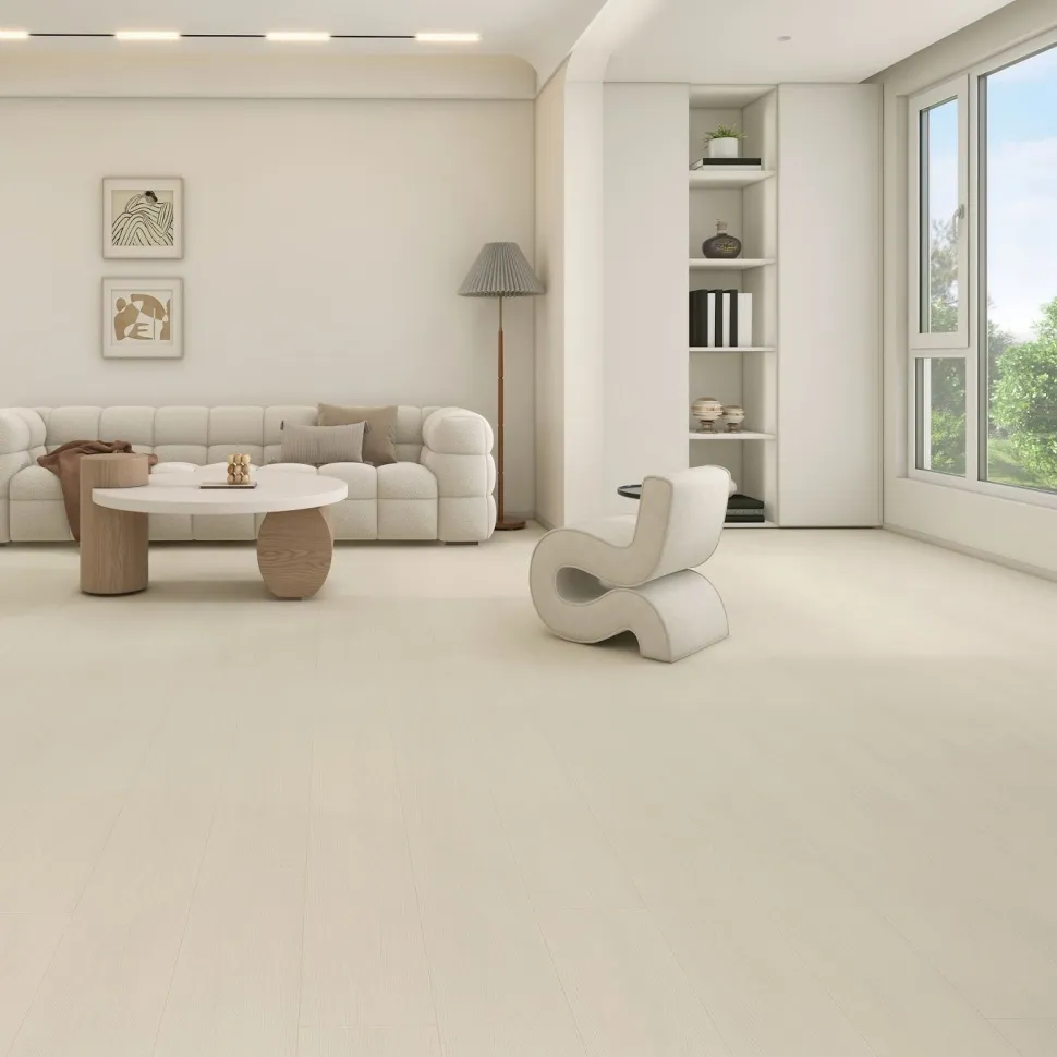 Kivikomposiittivinyylilankku DomusFlooring Kokkolinnun kalkkitammi, integroitu askeläänieriste