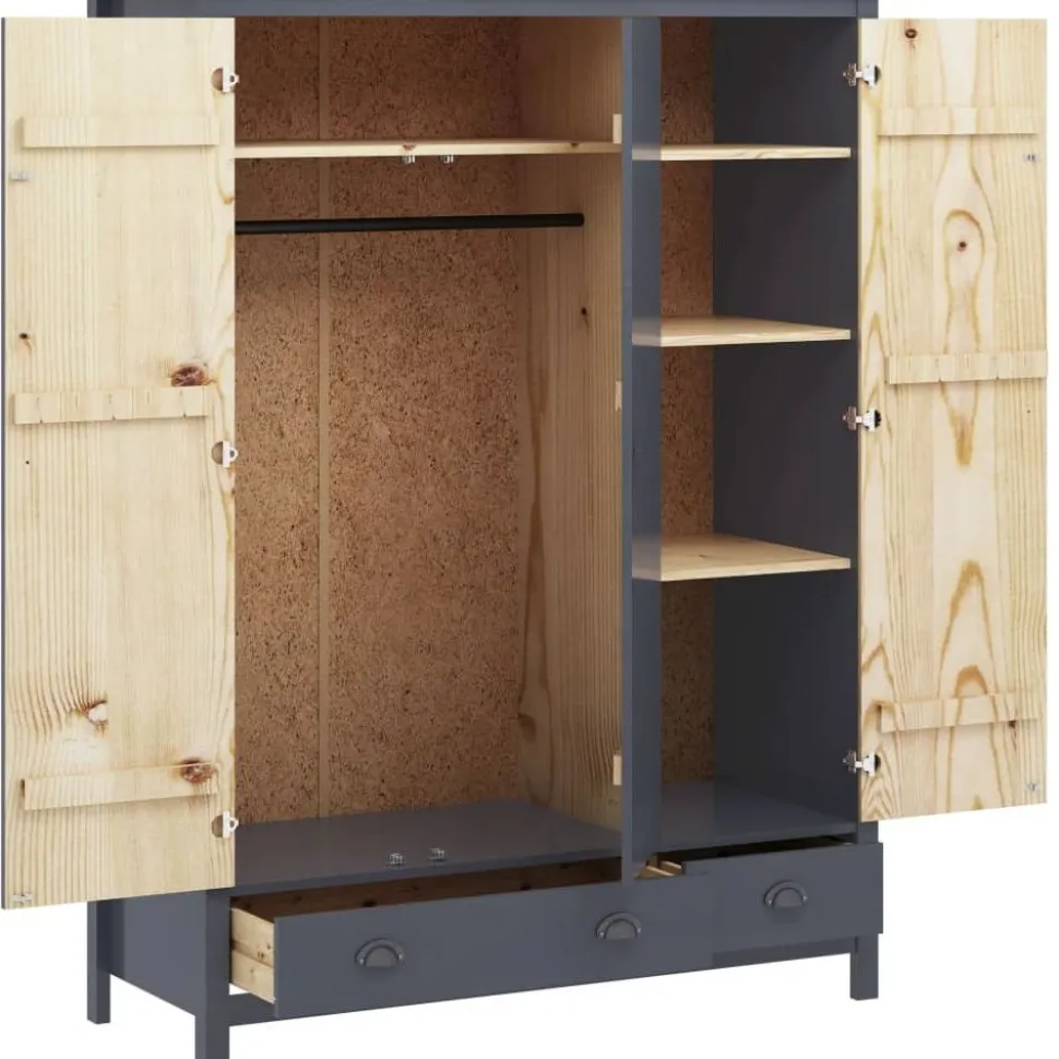 Kolmiovinen vaatekaappi hill range harmaa 127cm mänty
