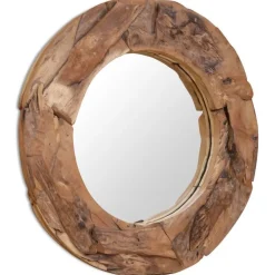 Koristeellinen peili pyöreä 80 cm tiikki
