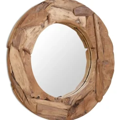 Koristeellinen peili pyöreä 80 cm tiikki