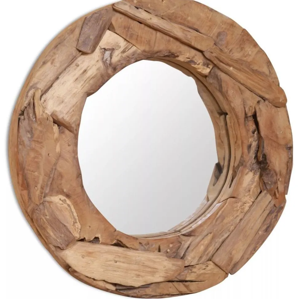 Koristeellinen peili pyöreä 60 cm tiikki