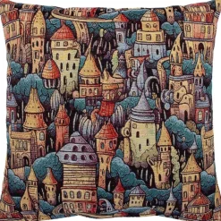 Koristetyyny Home4You HOLLY 45x45 cm, fantasiakaupunkikuosi, monivärinen