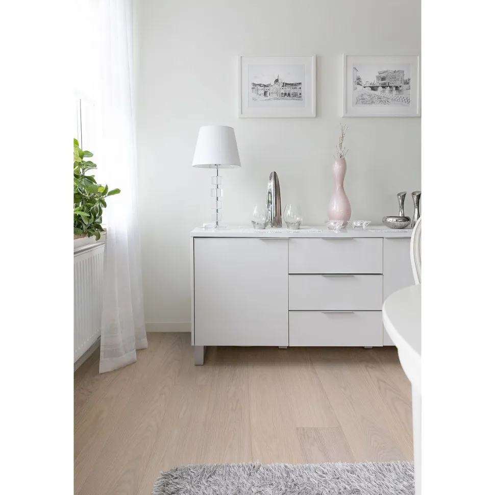 Kovetettu puulattia Bjelin Tammi Vistorp 3.0 Powder White, mattalakattu, eri kokoja