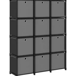 12 kuution esittelyhylly + laatikot musta 103x30x141 cm