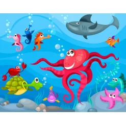 Kuvatapetti Artgeist Octopus and shark, 193x250cm, sininen