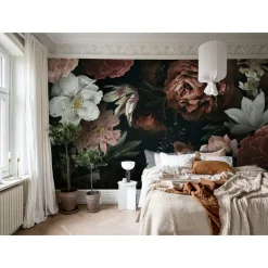 Kuvatapetti Rebel Walls Bloomy Bouquet musta, mittatilaus, non-woven