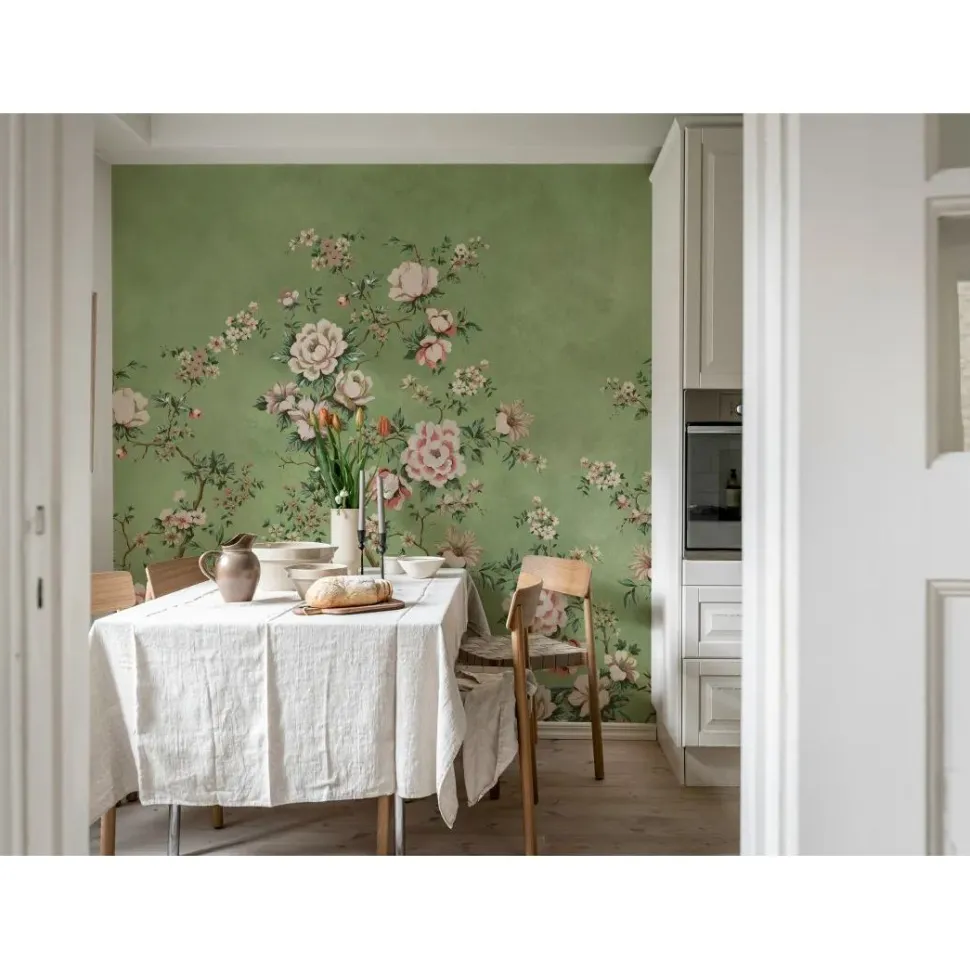 Kuvatapetti Rebel Walls Floral Chinoiserie vihreä, mittatilaus, non-woven