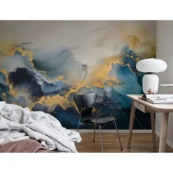 Kuvatapetti Rebel Walls Gold Stream sininen, mittatilaus, non-woven