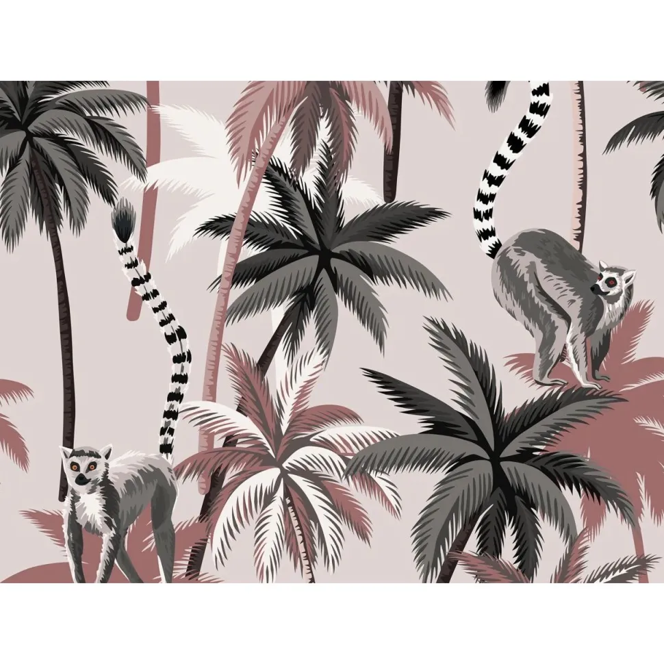 Kuvatapetti Rebel Walls Lemur Palms burgundi, mittatilaus, non-woven