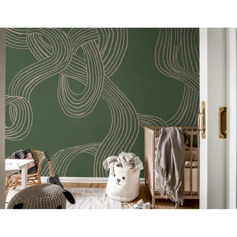 Kuvatapetti Rebel Walls Stripes Repeatable vihreä, mittatilaus, non-woven