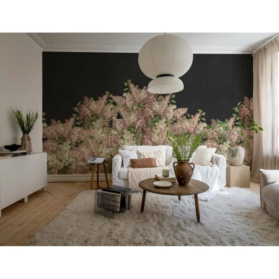 Kuvatapetti Rebel Walls Syringa Flowers musta, mittatilaus, non-woven