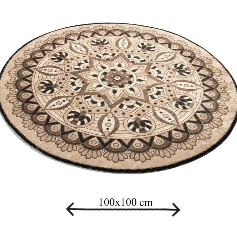Kylpyhuonematto Linento Mandal, Ø100cm, beige