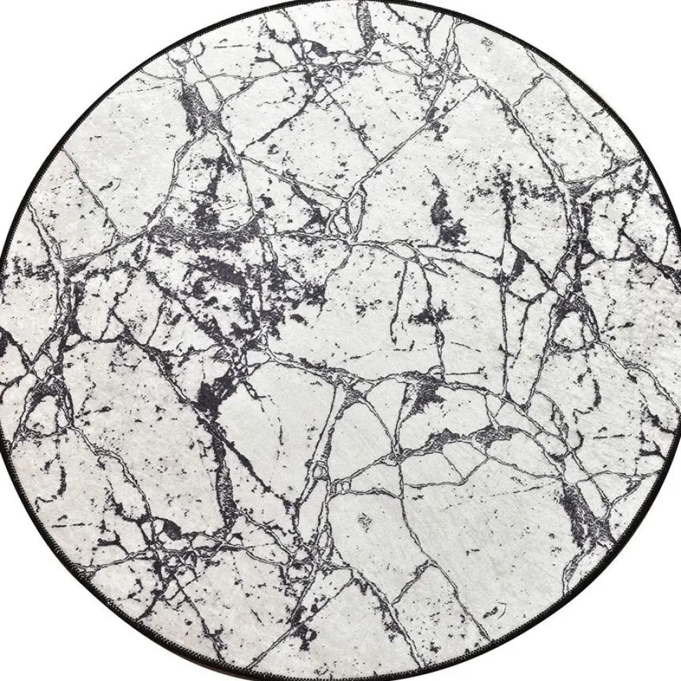 Kylpyhuonematto Linento Marble, Ø100cm, valkoinen
