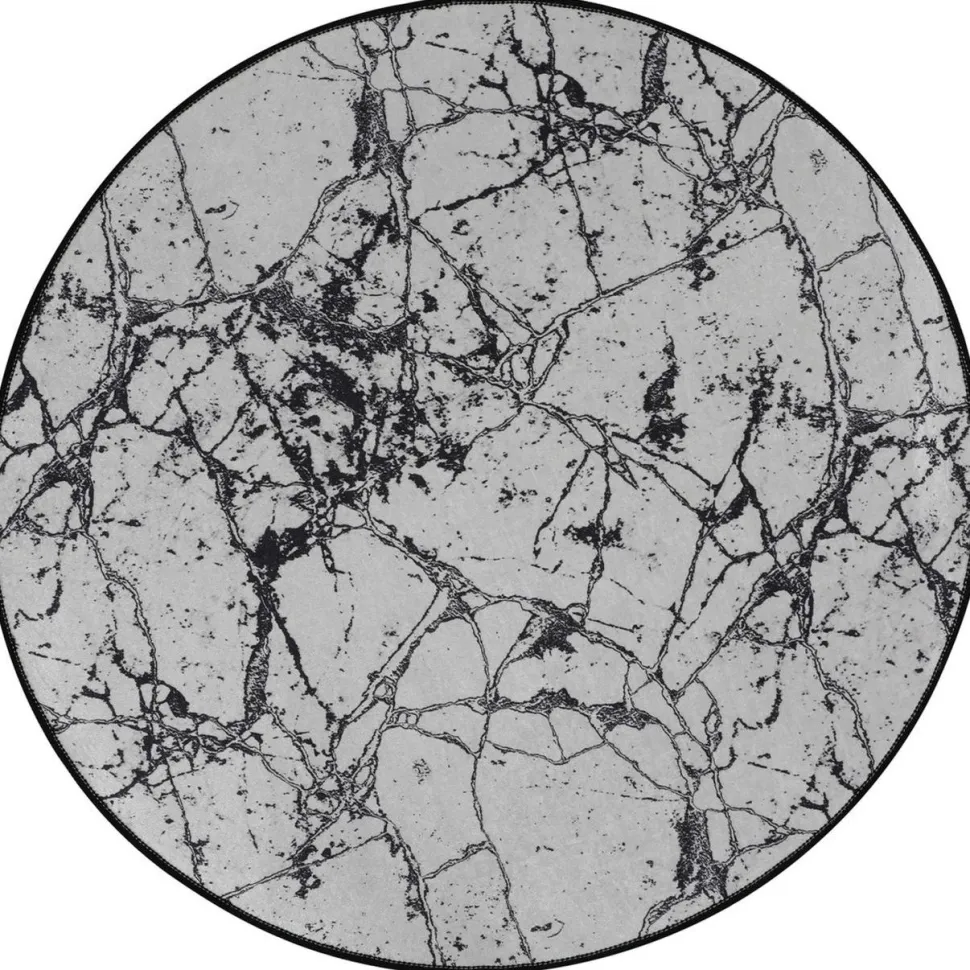 Kylpyhuonematto Linento Marble, Ø100cm, valkoinen